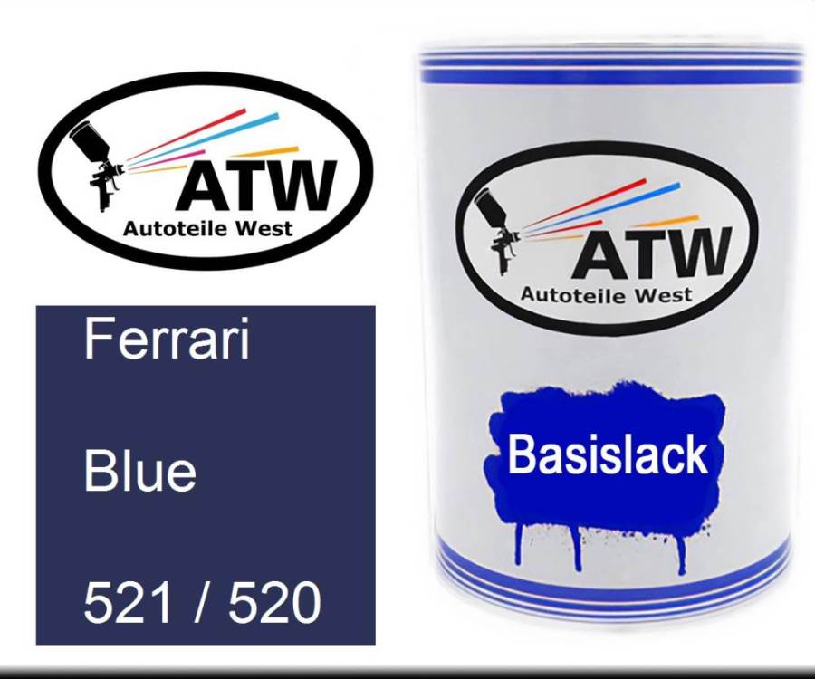 Ferrari, Blue, 521 / 520: 500ml Lackdose, von ATW Autoteile West.